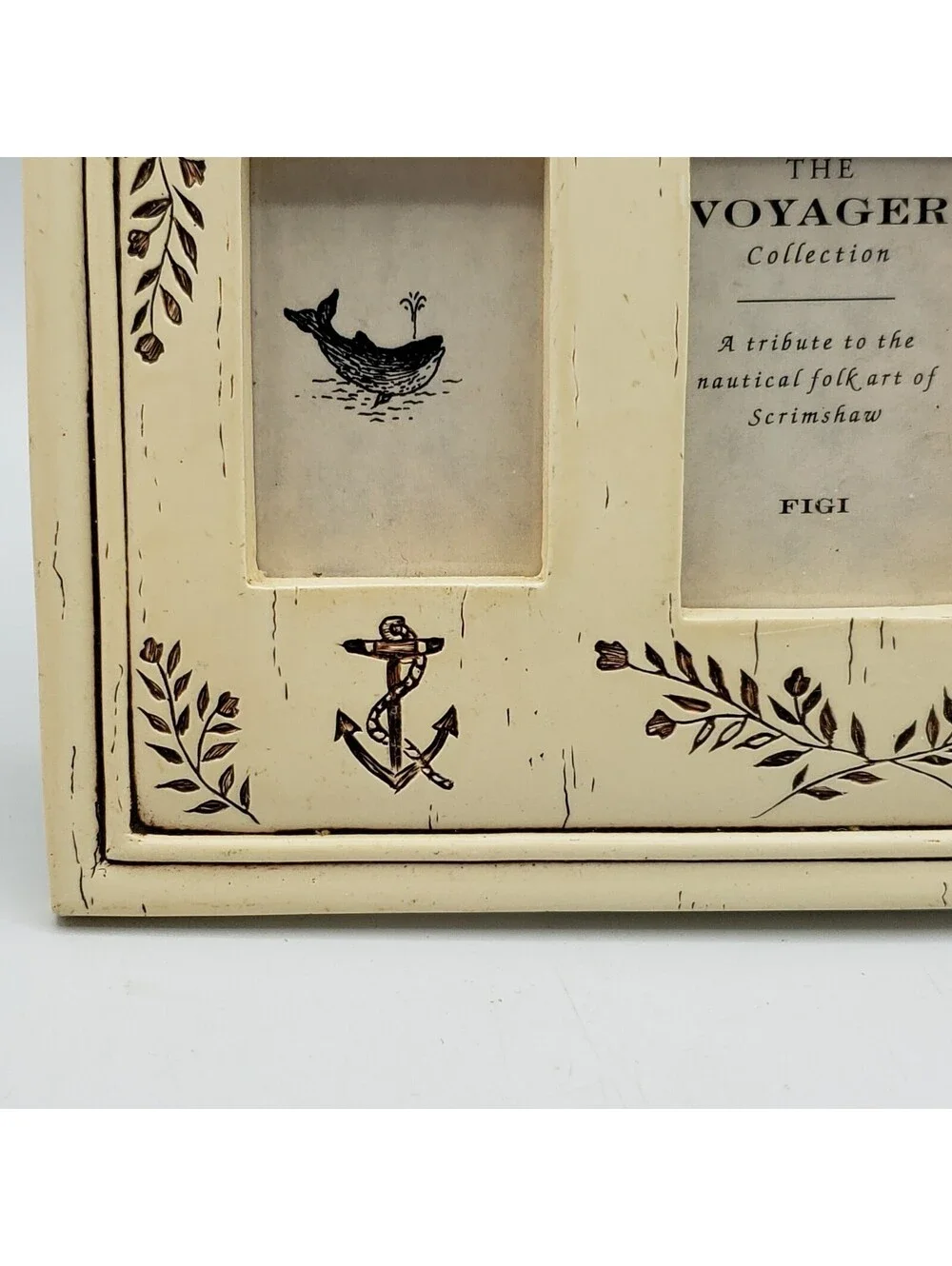 FIGI Nautical Folk Art Faux Scrimshaw 3 Picture Photo Frame Voyager Collection